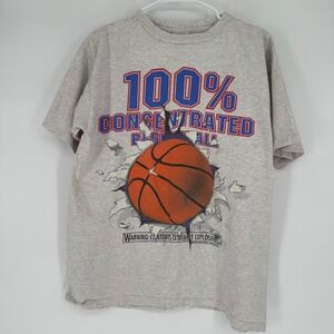 Vintage 90s Big Ball Sports Basketball Shirt Gray Alore USA Single Stitch Large
